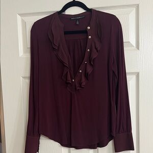 White House Black Market Burgundy Ruffle-Neck Blouse